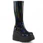 Preview: Sale SHAKER-65 DemoniaCult Damen Keil Plateau Stiefel schwarz Hologramm Stretch Lack 36