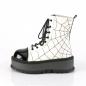 Preview: Sale SLACKER-88 DemoniaCult front lace-up ankle boot white glow black spider web detail 41