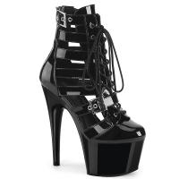 ADORE-1013MST Pleaser platform strappy lace-up cage high heels bootie black patent