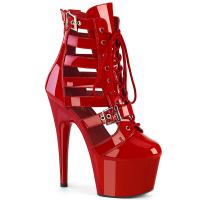 ADORE-1013MST Pleaser platform strappy lace-up cage high heels bootie red patent