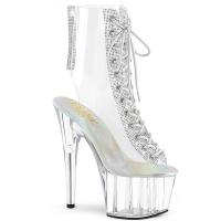 ADORE-1016C-2 Pleaser vegan open toe high heels ankle boot clear rhinestones