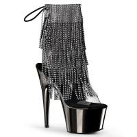 ADORE-1017RSF Pleaser high heels chrome platform open toe ankle boot black fringes