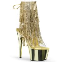 ADORE-1017RSF Pleaser high heels chrome platform open toe ankle boot gold fringes