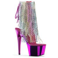ADORE-1017RSF Pleaser high heels chrome platform ankle boot fuchsia multicolor fringes