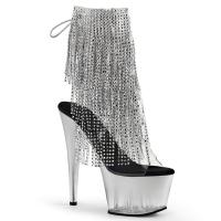 ADORE-1017RSFT Pleaser high heels tinted platform ankle boot clear silver fringes