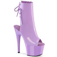 ADORE-1018 Pleaser Damen High-Heels Plateaustiefeletten lavendel Lack Fersen- Zehenoffen