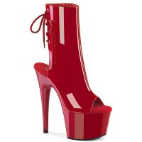 ADORE-1018 Pleaser Damen High-Heels Plateaustiefeletten rot Lack Fersen- Zehenoffen