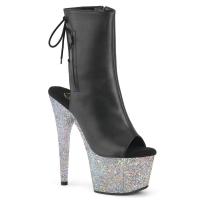 ADORE-1018LG Pleaser Peep Toe Plateaustiefeletten schwarz Matt silber Multi Glitter