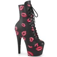 ADORE-1020KISSES Pleaser high heels ankle bott red lips print upper black matte