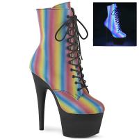 Sale ADORE-1020REFL-02 Pleaser vegan platform high heels ankle boot reflective rainbow black matte 36