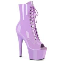 ADORE-1021 Pleaser High-Heels Plateau Schnürstiefeletten zehenoffen lavendel Lack