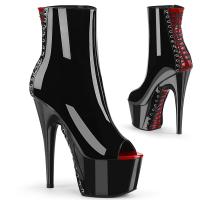 ADORE-1025 Pleaser vegan two tone peep toe ankle boot corset style black red patent