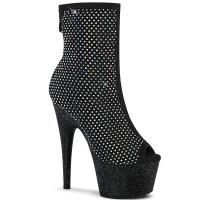 ADORE-1031GM Pleaser platform peep toe ankle boot ab rhinestone black mesh matte fabric