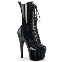 ADORE-1040WR-HG Pleaser high heels black patent holographic lace-up ankle boot