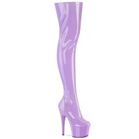 ADORE-3000 Pleaser Damen High-Heels Plateau Overkneestiefel lavendel Stretchlack