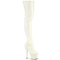 ADORE-3000 Pleaser Damen High-Heels Plateau Overkneestiefel cremeweiß Stretchlack