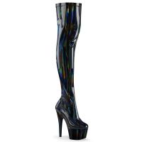 ADORE-3000HWR Pleaser high heels thigh high black stretch hologram