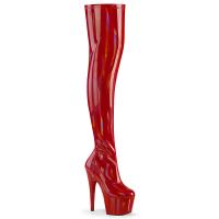 ADORE-3000HWR Pleaser high heels thigh high boot red stretch hologram