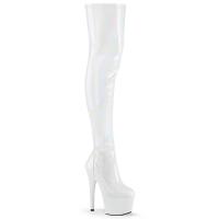 ADORE-3000HWR Pleaser high heels thigh high white stretch hologram