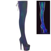 ADORE-3008REFL Pleaser platform stretch pull-on thigh high boot green purple reflective