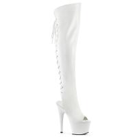 ADORE-3019 Pleaser High-Heels Plateau Overkneestiefel weiß Matt Fersen- Zehenfrei