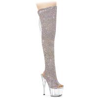 ADORE-3019C-RS Pleaser Damen High Heels Plateauoverkneestiefel AB Strass klar