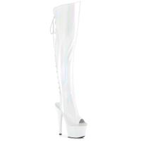 ADORE-3019HWR Pleaser Damen High Heels Plateauoverkneestiefel Holo Stretch weiß