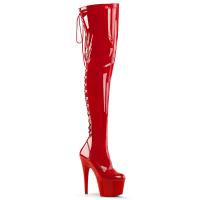 ADORE-3063 Pleaser high heels platform thigh high boots red stretch patent rear lace-up