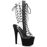 ADORE-700-60FS Pleaser High-Heels Plateaustiefeletten transparent schwarz Velours