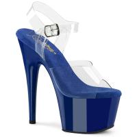 ADORE-708 Pleaser high heels platform ankle straps sandal clear royal blue