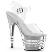 ADORE-708CHLN Pleaser High-Heels Linien-Plateau Sandaletten klar silber chrom