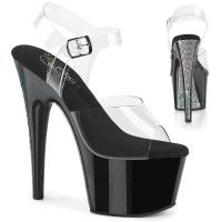 ADORE-708CRS-2 Pleaser high heels ankle strap sandal clear black silver rhinestones