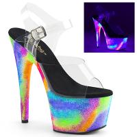 ADORE-708GXY Pleaser High-Heels Platform Sandal clear neon galaxy glitter