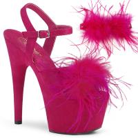 ADORE-709F Pleaser high heels platform ankle strap hot pink suede marabou feather