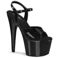 Sale ADORE-709GP Pleaser vegan high heels ankle strap sandal black glitter patent 41