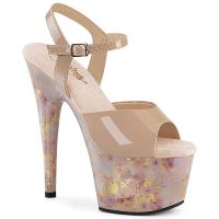 ADORE-709MB Pleaser vegan high heels ankle strap sandal nude blush gold marble effect