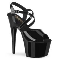 ADORE-724 vegan platform peep toe sandal criss cross strap black patent