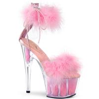 ADORE-724F vegan Pleaser close back ankle cuff sandal marabou fur clear baby pink