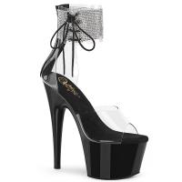 ADORE-724RS Pleaser vegane Damen High Heels Plateau Sandaletten Strass Manschette klar schwarz