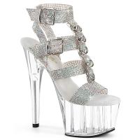 ADORE-756RS Pleaser Damen High Heels Plateausandaletten silber AB Strass klar