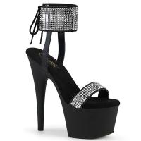 ADORE-770 Pleaser vegan high heels ankle cuff platform sandal black matte rhinestones