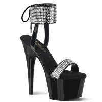 ADORE-770 Pleaser vegan high heels ankle cuff platform sandal black patent rhinestones