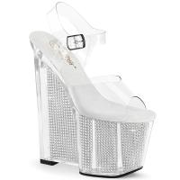 AMAZE-808SRS Pleaser high heels wedge platform ankle strap sandal clear silver rhinestones