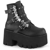 ASHES-55 DemoniaCult vegan lady cut out ankle boot bat buckle straps black matte