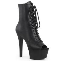 ASPIRE-1021 Pleaser High-Heels Peep Toe Plateaustiefeletten schwarz Lederoptik