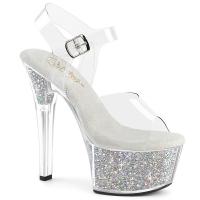 ASPIRE-608RSI Pleaser high heels ankle strap sandal AB rhinestones clear silver