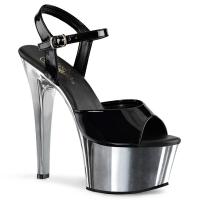 ASPIRE-609 Pleaser vegane High-Heels Plateausandaletten schwarz Lack silber chrom