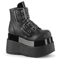 BEAR-104 DemoniaCult vegan tiered platform lace up ankle boot buckle straps black matte