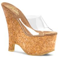 BEAU-601 Pleaser elegant high heels platform wedge slide clear brown cork pvc