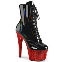 BEJEWELED-1020-7 Pleaser lady ankle boot high heels black holo patent red rhinestones